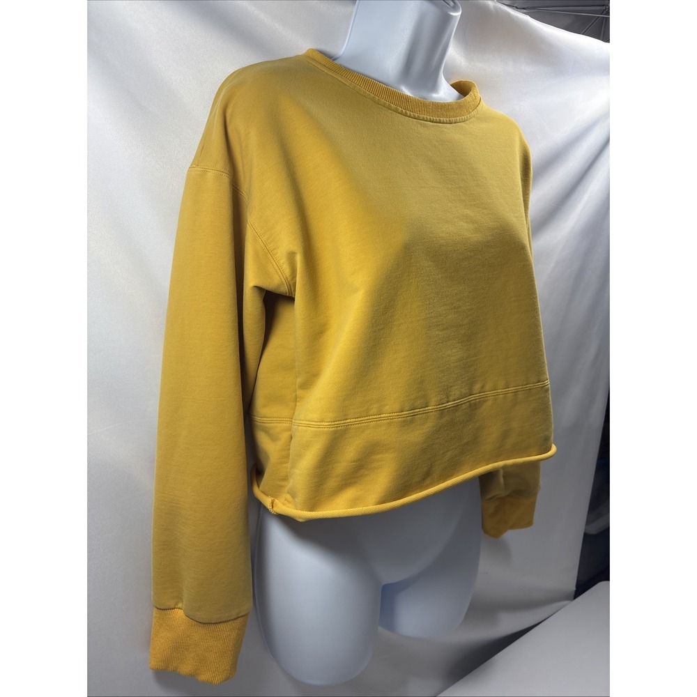 ZYIA Active Cutoff Crewneck Sweatshirt Large Mustard Yellow Crop Pullover Top
